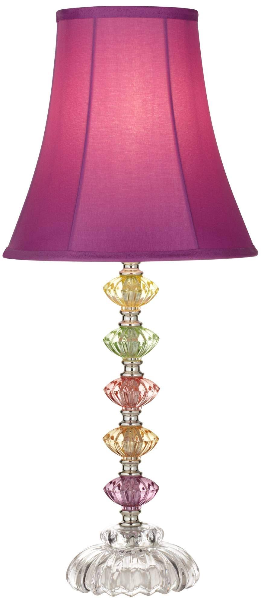 Bohemian Accent Table Lamp Stacked Colored Glass Orchid Bell Shade for Kids Room Bedroom Bedside Nightstand - 360 Lighting