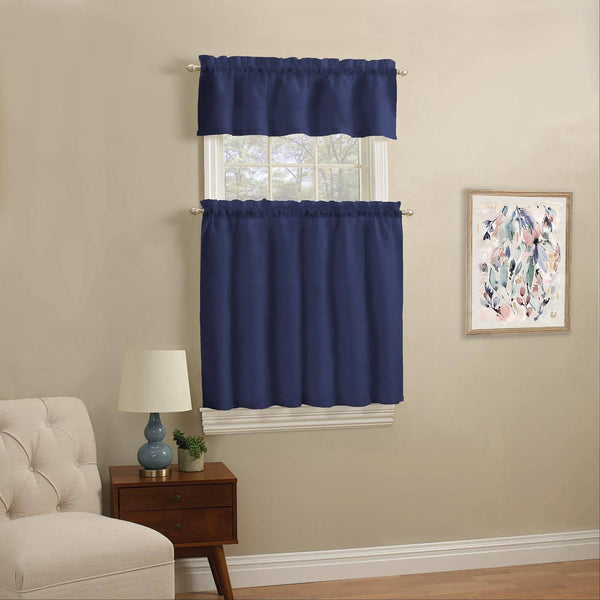 Mainstays Solid Kitchen Window Curtain Tier and Valance Set, Size: 56 x 36, Blue