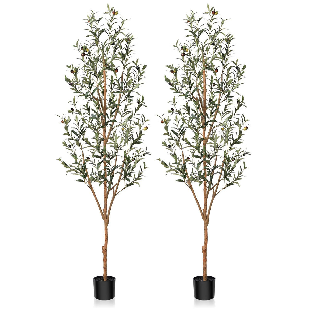 Kazeila Artificial Olive Tree 6ft Tall Faux Silk Plant for Home Office Decor Indoor Fake Potted Tree with Natural Wood Trunk and Lifelike Fruits, 2