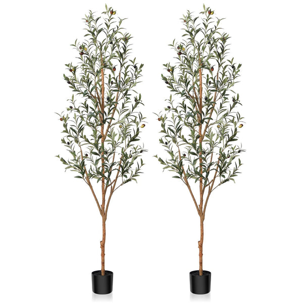 Kazeila Artificial Olive Tree 6ft Tall Faux Silk Plant for Home Office Decor Indoor Fake Potted Tree with Natural Wood Trunk and Lifelike Fruits, 2