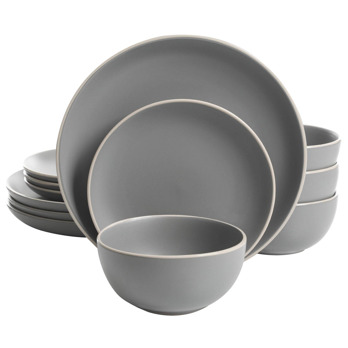 Gibson Home Rockaway 12-Piece Dinnerware Set Service for 4, Grey
