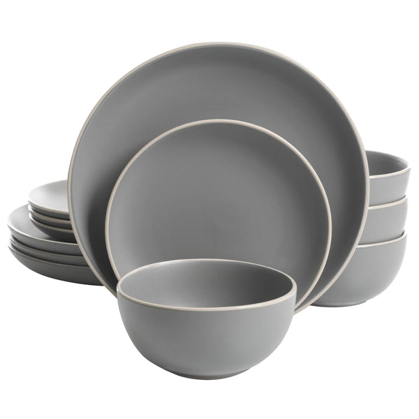 Gibson Home Rockaway 12-Piece Dinnerware Set Service for 4, Grey