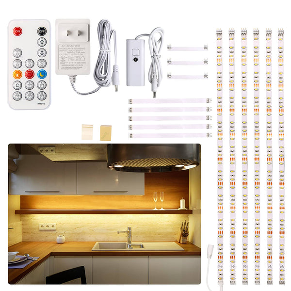 WOBANE Under Cabinet LED Lighting Kit, 6 Pcs LED Strip Lights with Remote Control Dimmer and Adapter, Dimmable for Kitchen