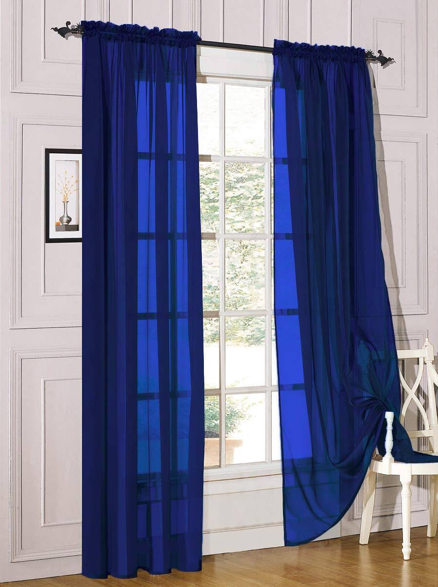 Decotex 2 Piece Sheer Voile Light Filtering Rod Pocket Window Curtain Panel Drape Set Available in A Variety of Sizes and Colors (54 inch x 84 inch