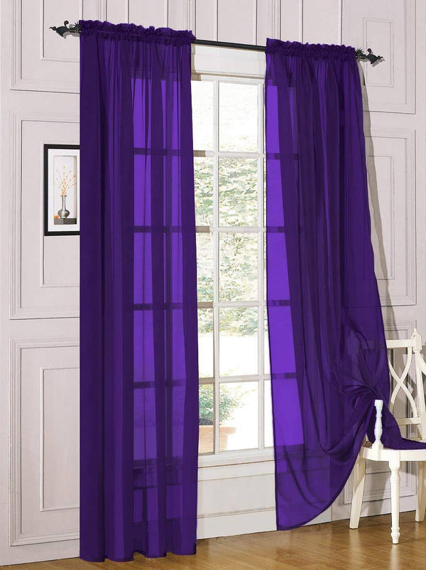 Decotex 2 Piece Sheer Voile Light Filtering Rod Pocket Window Curtain Panel Drape Set Available in A Variety of Sizes and Colors (54" x 63", Purple)