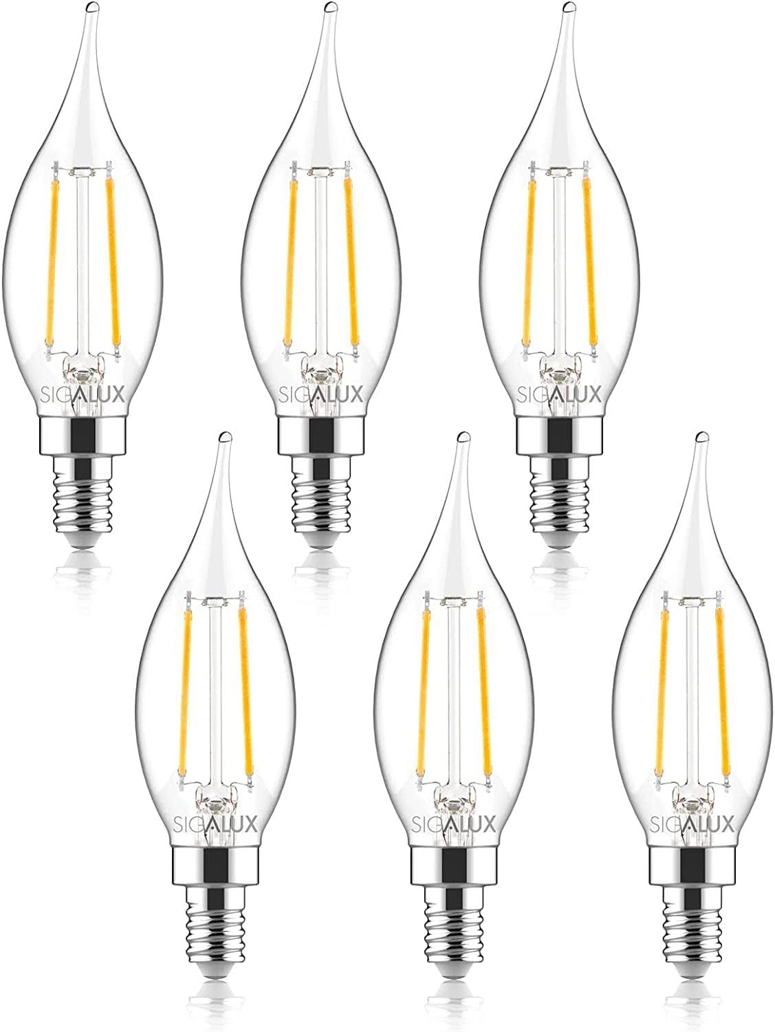 Sigalux Candelabra LED Light Bulbs Dimmable, E12 40 Watt Chandelier Light Bulbs, CA10 Flame Tip Candle Light Bulbs, 5000K Daylight, E12 LED Bulb for