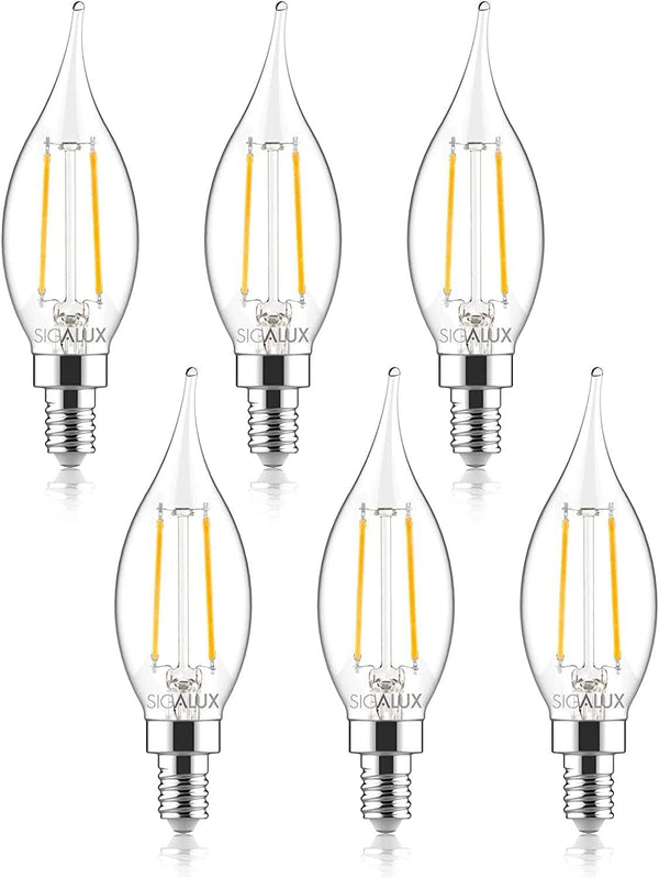 Sigalux Candelabra LED Light Bulbs Dimmable, E12 40 Watt Chandelier Light Bulbs, CA10 Flame Tip Candle Light Bulbs, 5000K Daylight, E12 LED Bulb for