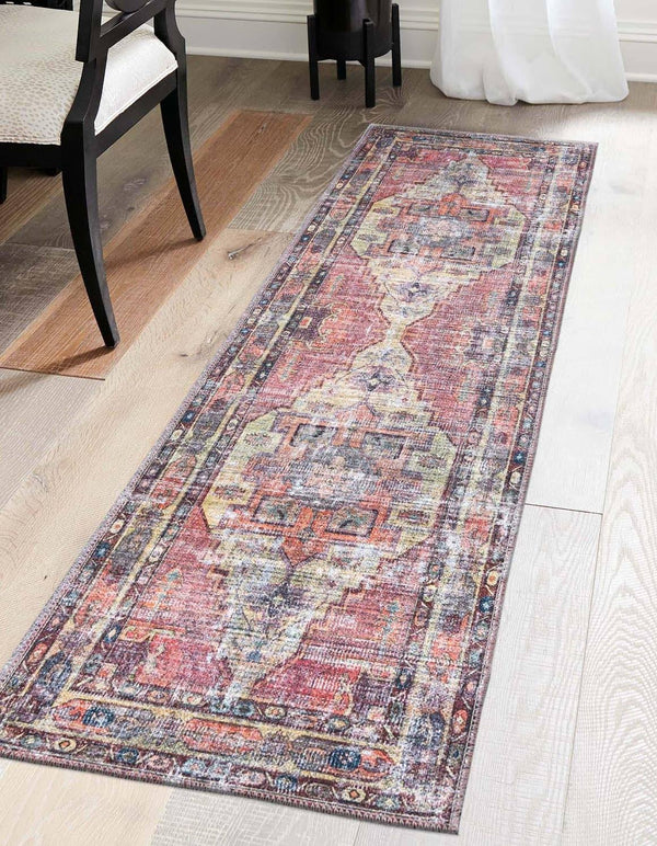Unique Loom Maahru Wasahable 4 ft Runner Yellow Pink Area Rug