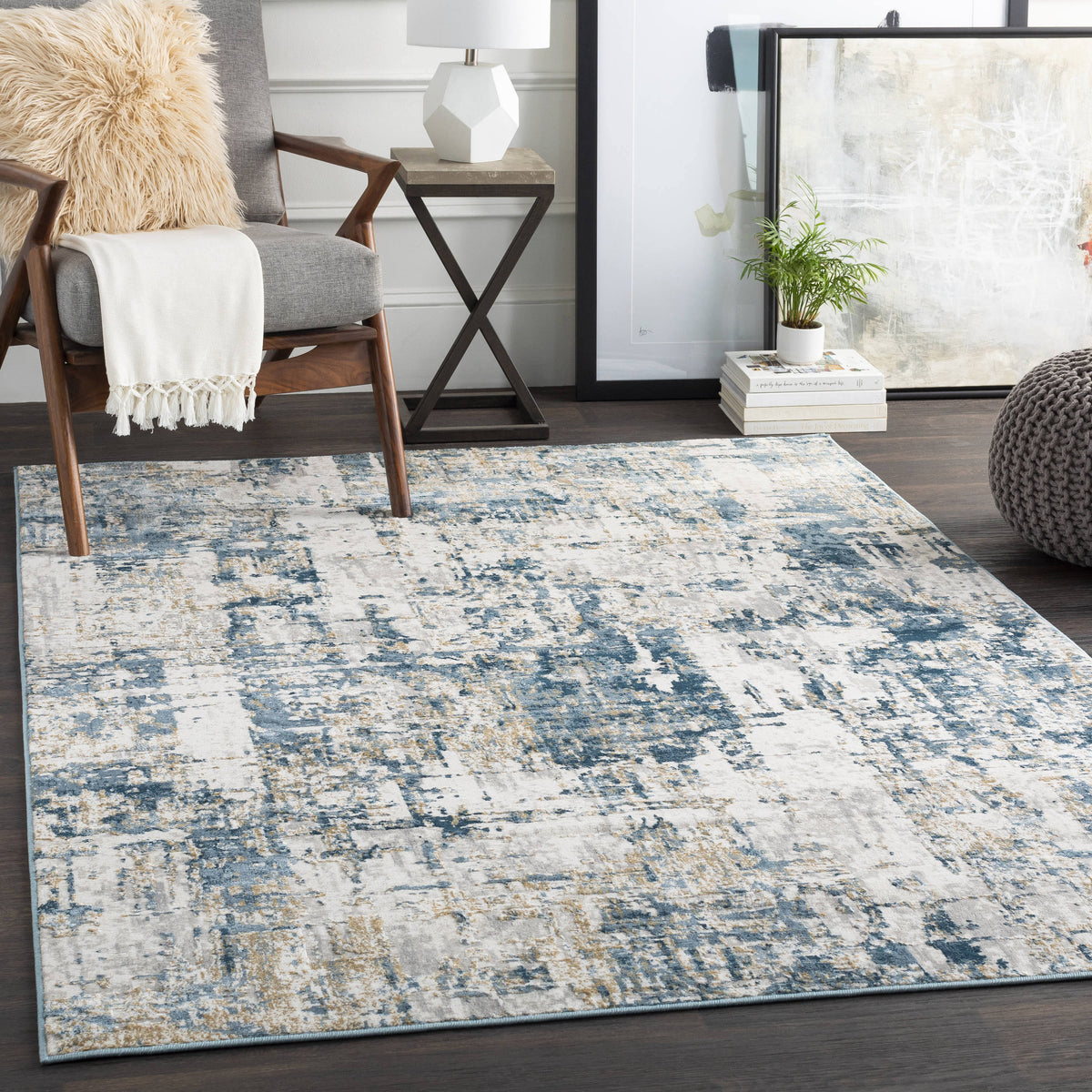 Origin 21 with STAINMASTER Quatro 2 x 3 Dark Blue Indoor/Outdoor Abstract Area Rug | 219174