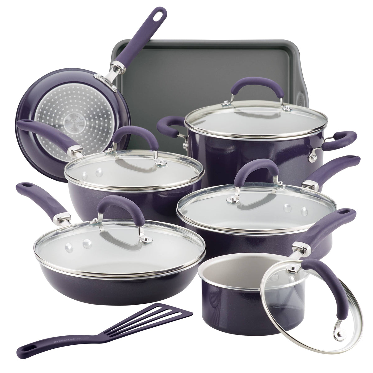 Rachael Ray Create Delicious 13-Piece Aluminum Nonstick Cookware Set - Purple Shimmer
