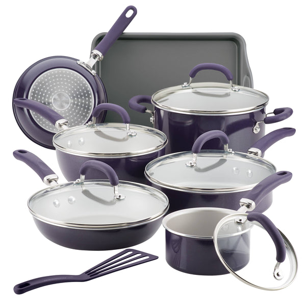 Rachael Ray Create Delicious 13-Piece Aluminum Nonstick Cookware Set - Purple Shimmer