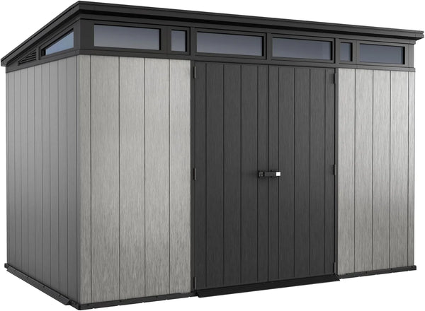 Keter Artisan 11x7 Modern Resin Outdoor Storage Shed Kit-Perfect to Store Patio Furniture, Garden Tools Bike Accessories, Beach Chairs and Lawn