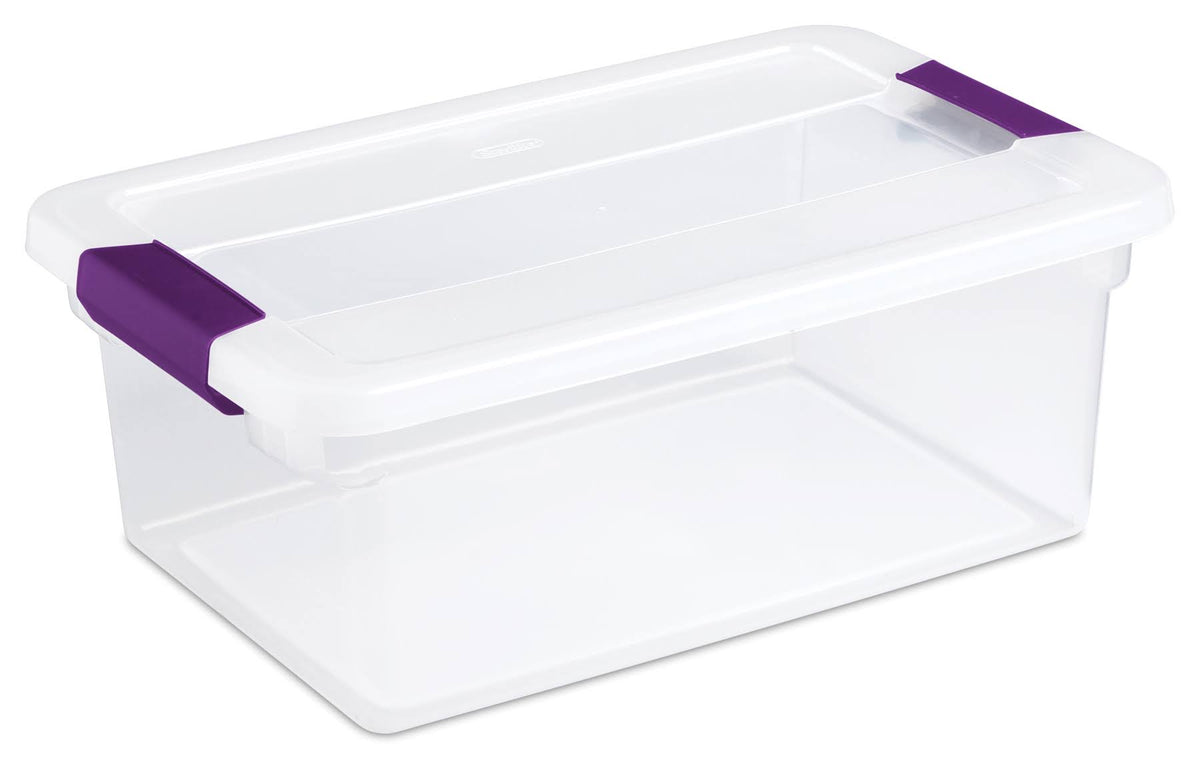 Sterilite ClearView Latch Storage Container with Sweet Plum Handles, 15 qt