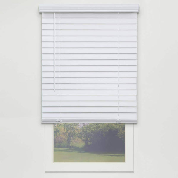 Perfect Lift Window Treatment Cut-to-Width White 2in. Cordless Faux Wood Blind - 24.5in. W x 48in. L Actual Size 24.5in. W x 4