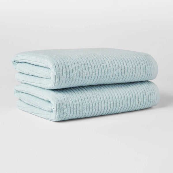 Threshold 2 Pack Quick Dry Ribbed Bath Towel Set in Aqua, Blue