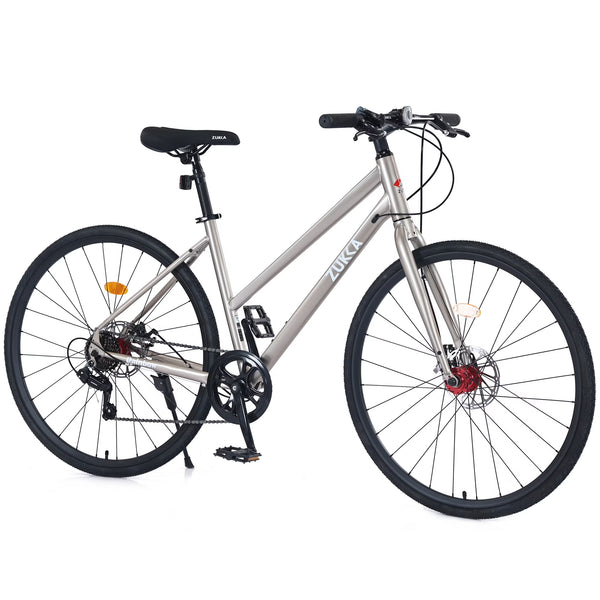 Outdoor Bike 7 Speed Hybrid Bike Disc Brake 700C Road Bike for Men Women'S City Bicycle, Mountain Bike for Outdoor