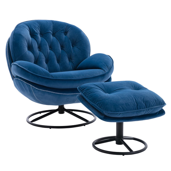 Swivel Accent Chair with Ottoman, Velvet Accent Chair with Footrest, Mid - Century Modern Lounge Chair and Ottoman Set, Reading Chair for Living