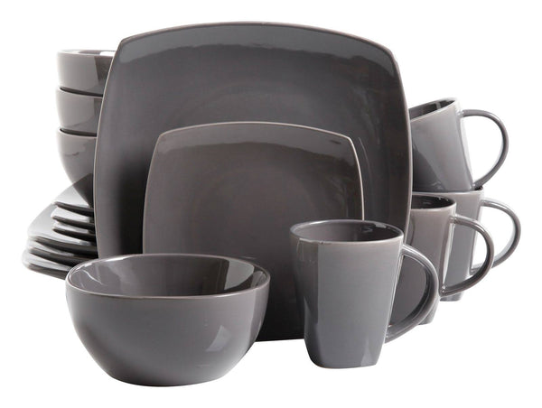 Gibson Soho Lounge Square 16-Piece Dinnerware Set - Gray