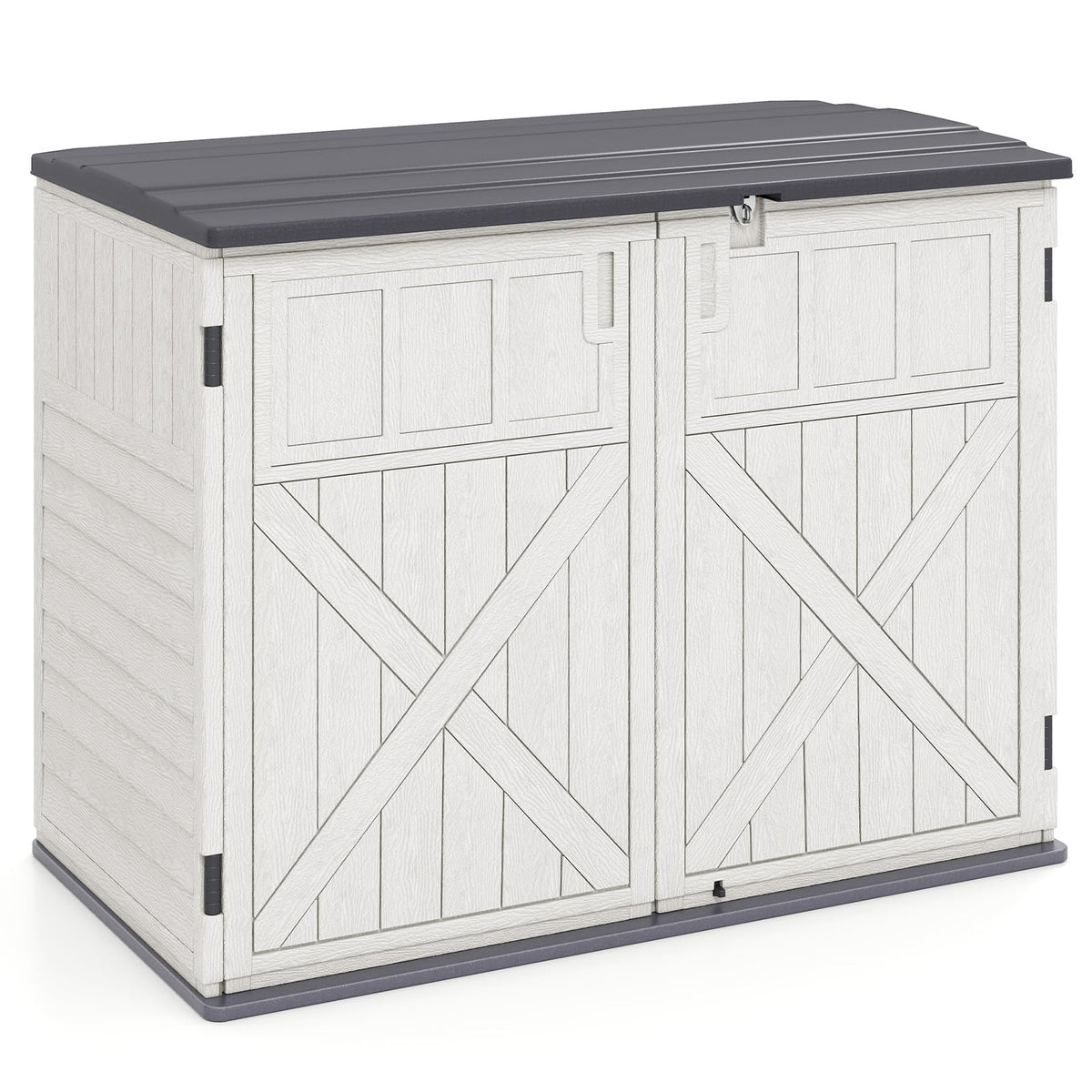 Tangkula Large Outdoor Storage Cabinet 20 Cu.Ft Horizontal Resin Storage Shed