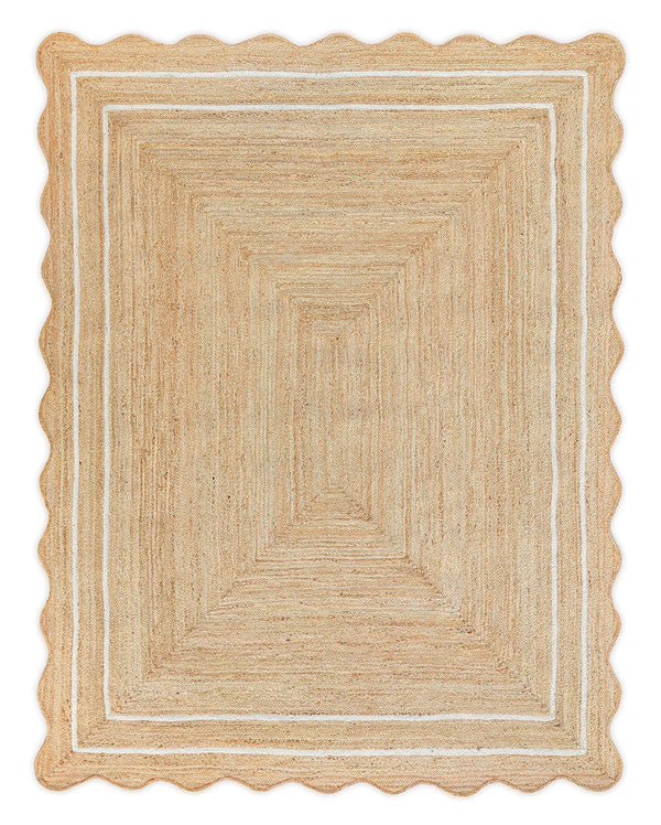 Weaving Village Wave Scalloped Natural Jute Rug Boho Jute Rug Entryway Runner Rug Farmhouse Scallop Rug, Off White (3'x5')