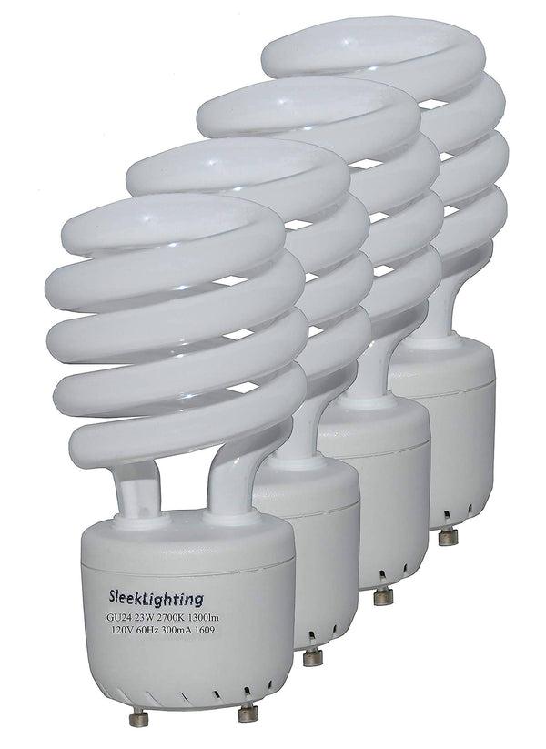 SleekLighting 23Watt T2 Spiral CFL Light Bulb 2700K 1300LM GU24 Base - 4Pack
