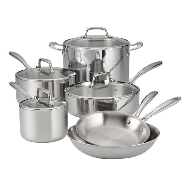 Tramontina 10-Piece Tri-Ply Clad Stainless Steel Cookware Set with Glass Lids