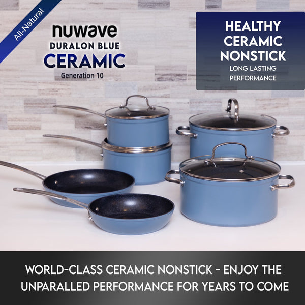 Nuwave 10 Piece Induction Compatible Duralon Blue Ceramic Non - Stick Cookware Set, Cozy Blue