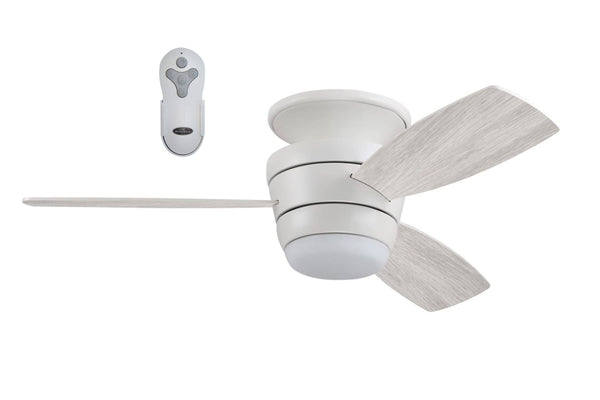 Harbor Breeze Mazon 44-in White LED Indoor Flush Mount Ceiling Fan with Light Remote (3-Blade)