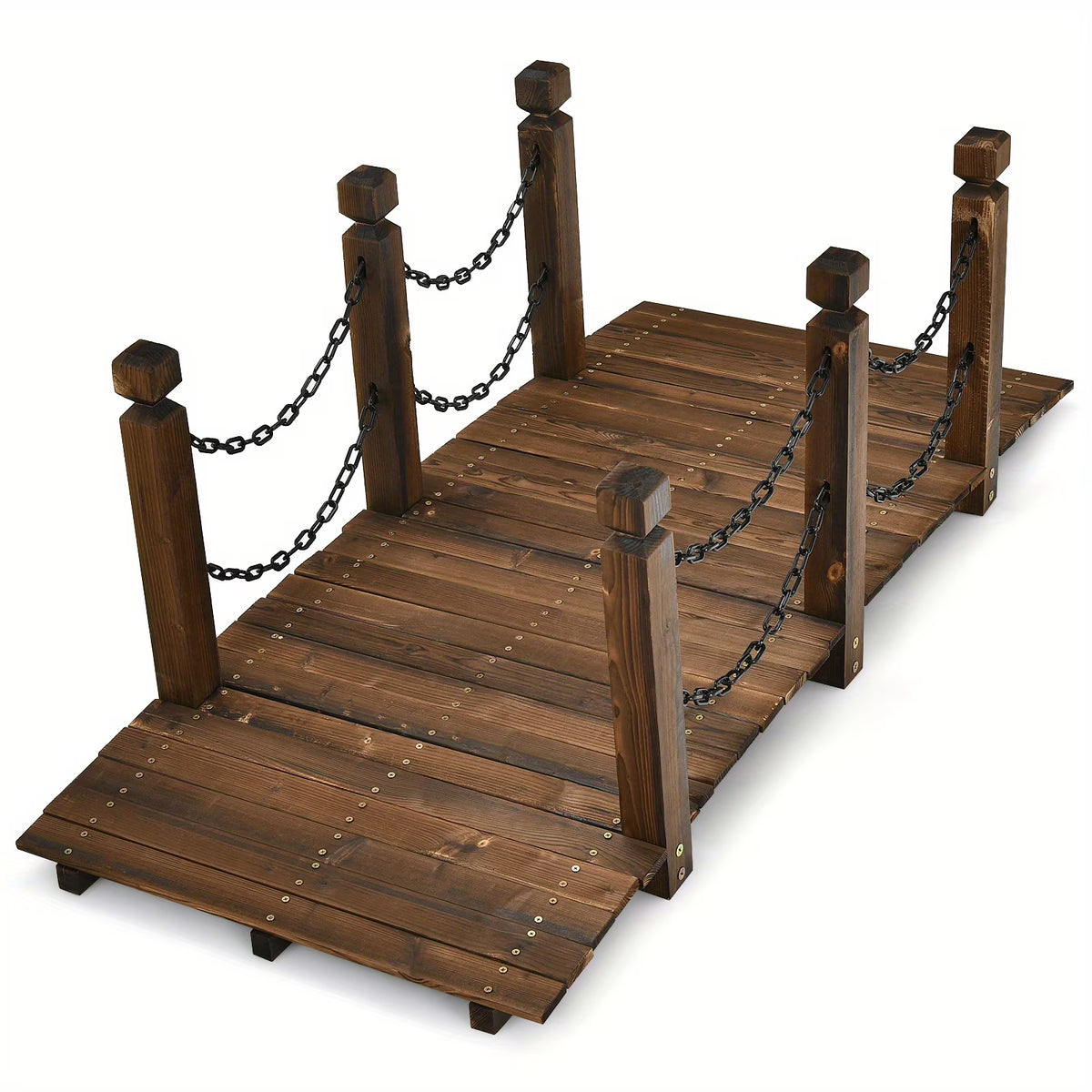5ft Rustic Wooden Garden Bridge with Railings - Sturdy Fir Footbridge, Weather - Resistant Outdoor Walkway for Weddings, Home Decor, and Gardens