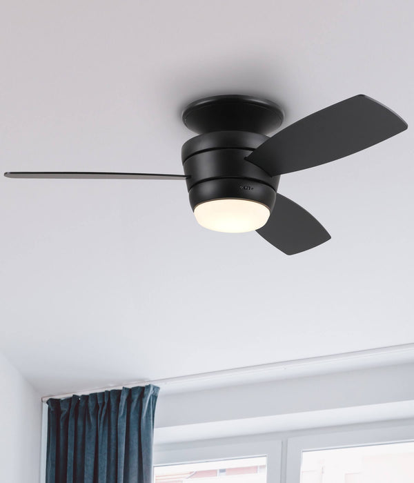 Harbor Breeze Mazon 44-in Black LED Indoor Flush Mount Ceiling Fan with Light Remote (3-Blade)