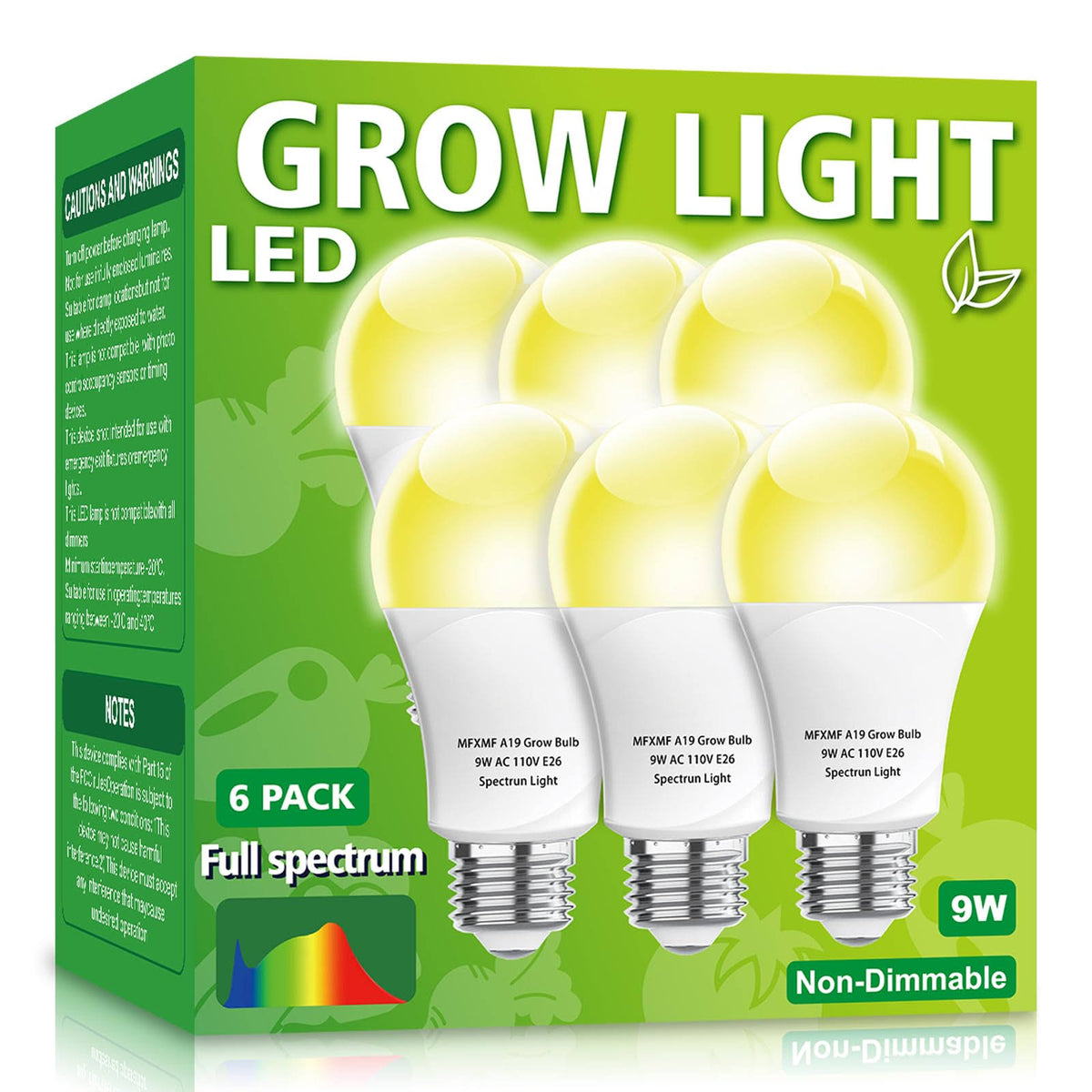 mfxmf 6 Pack LED Grow Light Bulb A19 Bulb, Full Spectrum Plant Light Bulb, 9W E26 Grow Bulb Replace Up to 80W, Grow Light for Indoor Plants, Flowers