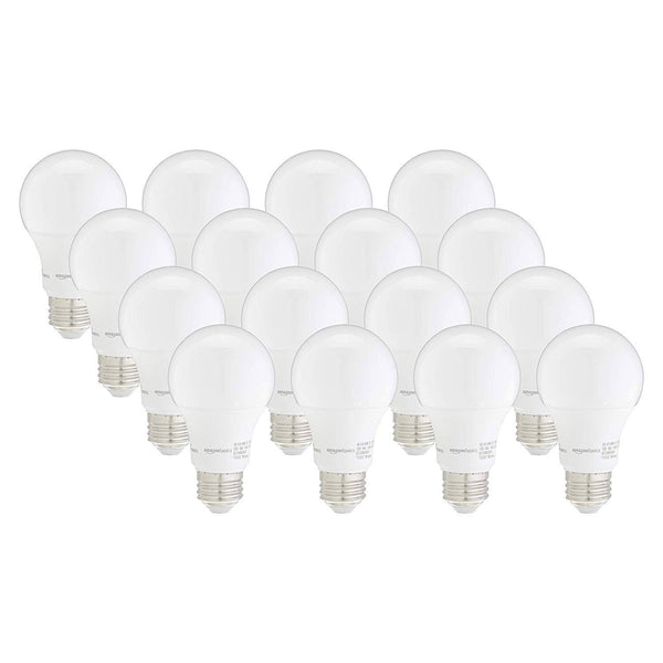 Amazon Basics 60W Equivalent, Soft White, Dimmable, 10,000 Hour Lifetime, A19 LED Light Bulb | 16-Pack