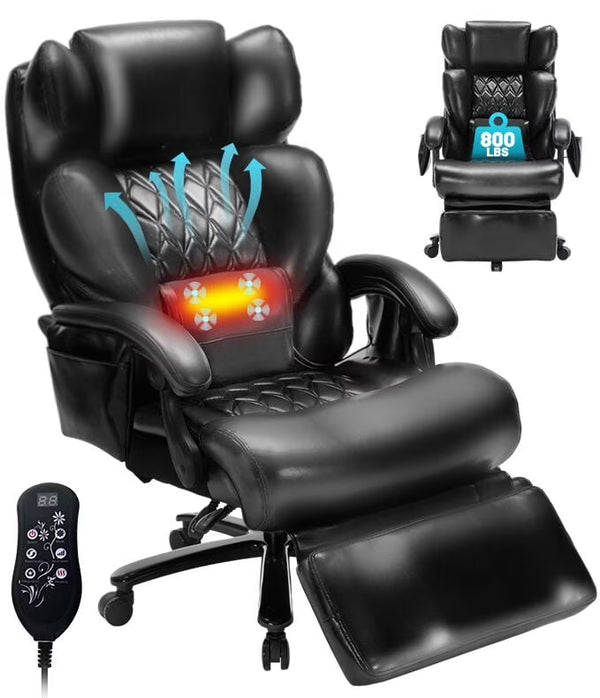 800 lb Relax Office Chair with Foot Support & 8 - Zone Soothing Warmth for Larger Users, Big and Tall Ergonomic Executive Tilt Desk Chairs for Home