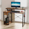 40 in Computer Desk with Power Outlets & LED Lights, Home Office Desk with 3 Drawers & Adjustable Monitor Shelf, , Writing Desk with Storage Bag, Vintage