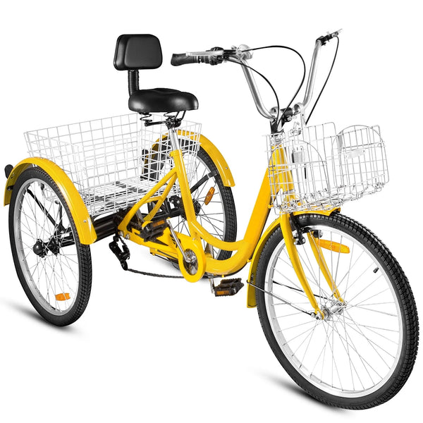 VEVOR 24"adult Tricycle 7 - Speed Three Wheel Bike Cruise Bike, Seat Adjustable Trike with Bell, Brake System and Basket Cruiser Bicycles Size for