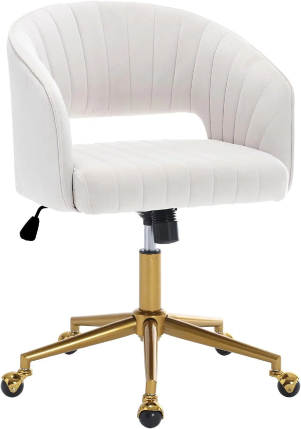 Home Office Swivel Desk Chair, Modern Velvet Vanity Chair, Height Adjustable Armchair with Gold Base, Ergonomic Office Chair for Task Study Computer