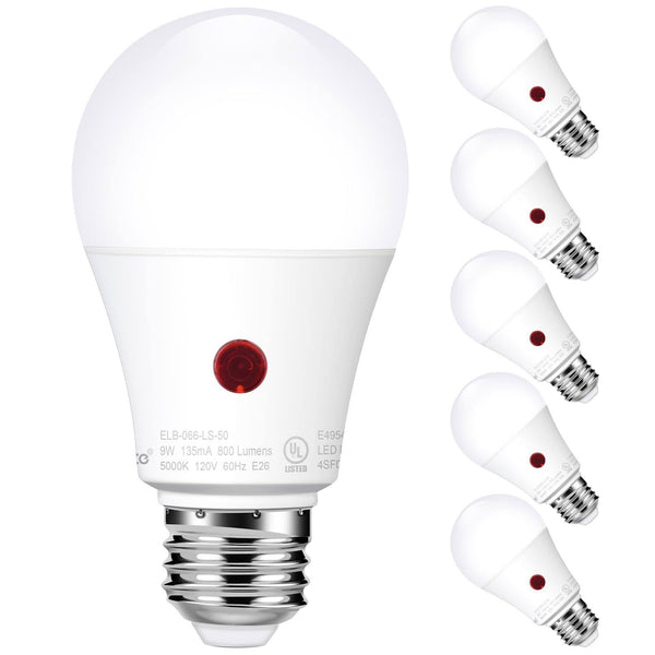 Emotionlite Dusk to Dawn Sensor Light Bulbs Outdoor, Neutral White LED Bulbs, 60 Watt Equivalent, Automatic On/Off, Porch, Patio