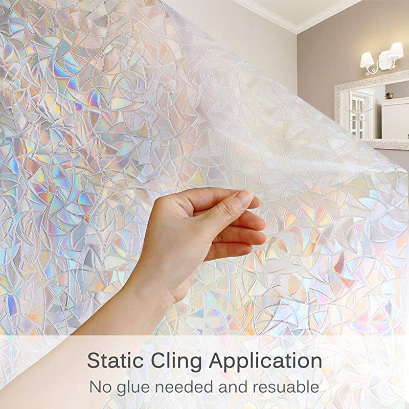 Volcanics Window Privacy Film Static Window Clings Vinyl 3D Window Decals Window Stickers Rainbow Window Film for Glass Door Home Heat Control Anti UV