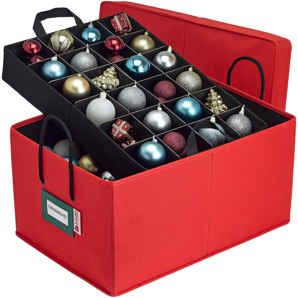 Hold N' Storage Christmas Ornament Storage Container Box Heavy Duty, Storage Bins - Convenient Durable, 3 Individual Trays Fits Up to 72 - 3 inch