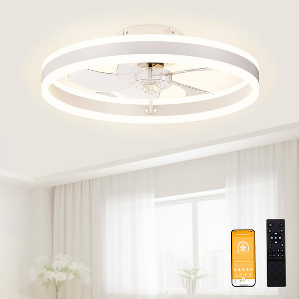 VOLISUN Low Profile Ceiling Fans with Light and Remote, 19.7in Modern Fandelier Ceiling Fan Light, 3000K-6500K Dimmable Flush Mount LED Fan Light