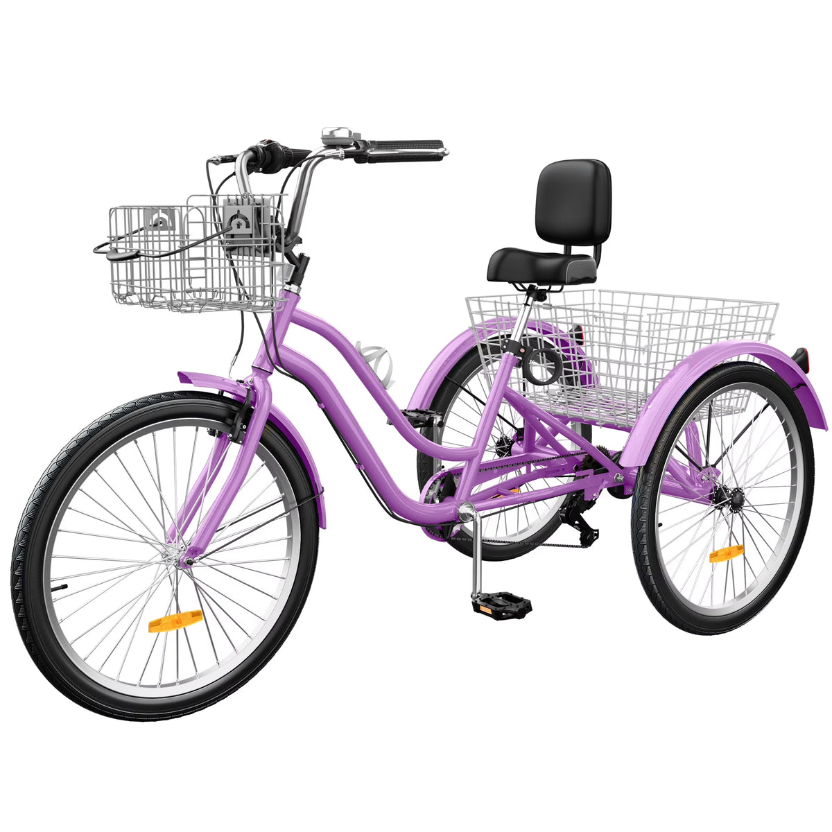 Dextrus 24 in 3 - Wheel Bike, Single Speed Adult Trike, Low Step - Through Cruiser with Front & Rear Baskets, Large Adjustable Seat with Backrest for