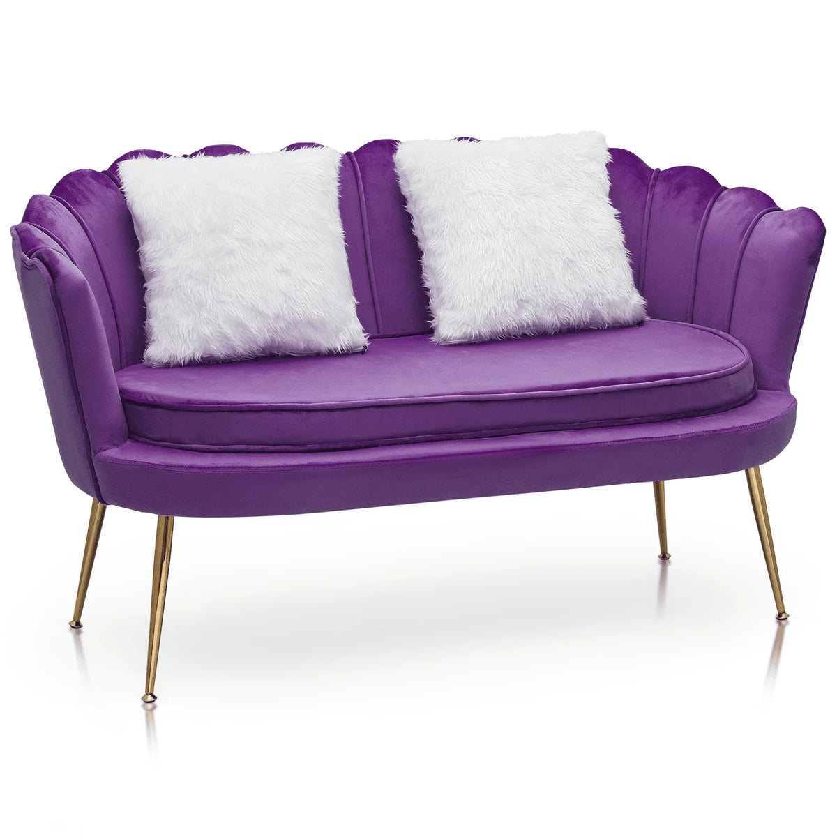 Monibloom Contemporary Velvet Loveseat Chair with Gold - Finished Metal Legs, 2 - Seater Sofa with Two Pillows for Living Room, Bedroom, Home Office