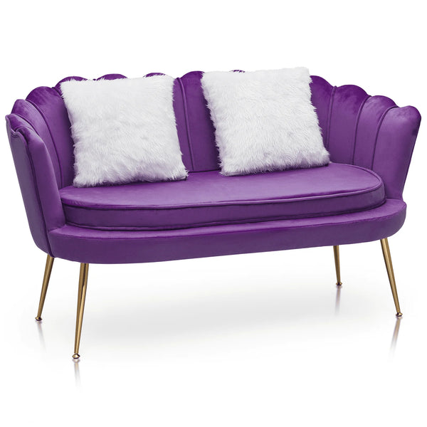Monibloom Contemporary Velvet Loveseat Chair with Gold - Finished Metal Legs, 2 - Seater Sofa with Two Pillows for Living Room, Bedroom, Home Office