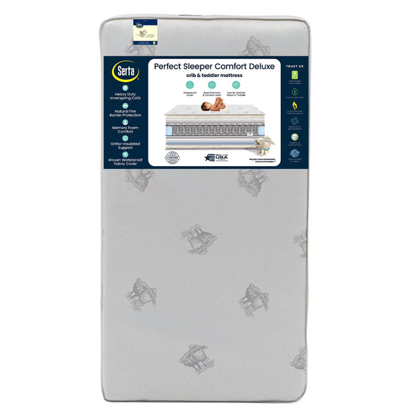 Serta Perfect Sleeper Comfort Deluxe 2 - Stage Crib and Toddler Mattress - 220 Inerlocking Coils - GREENGUARD Gold Certified - Certipur - US - Made
