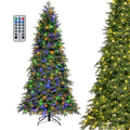 6/7.5 FT Pre-Lit Artificial Christmas Tree, PE/PVC Mixed Tips, Hinged Xmas Tree with Remote, 11 Color-Changing LED Modes, Timer & Metal Stand