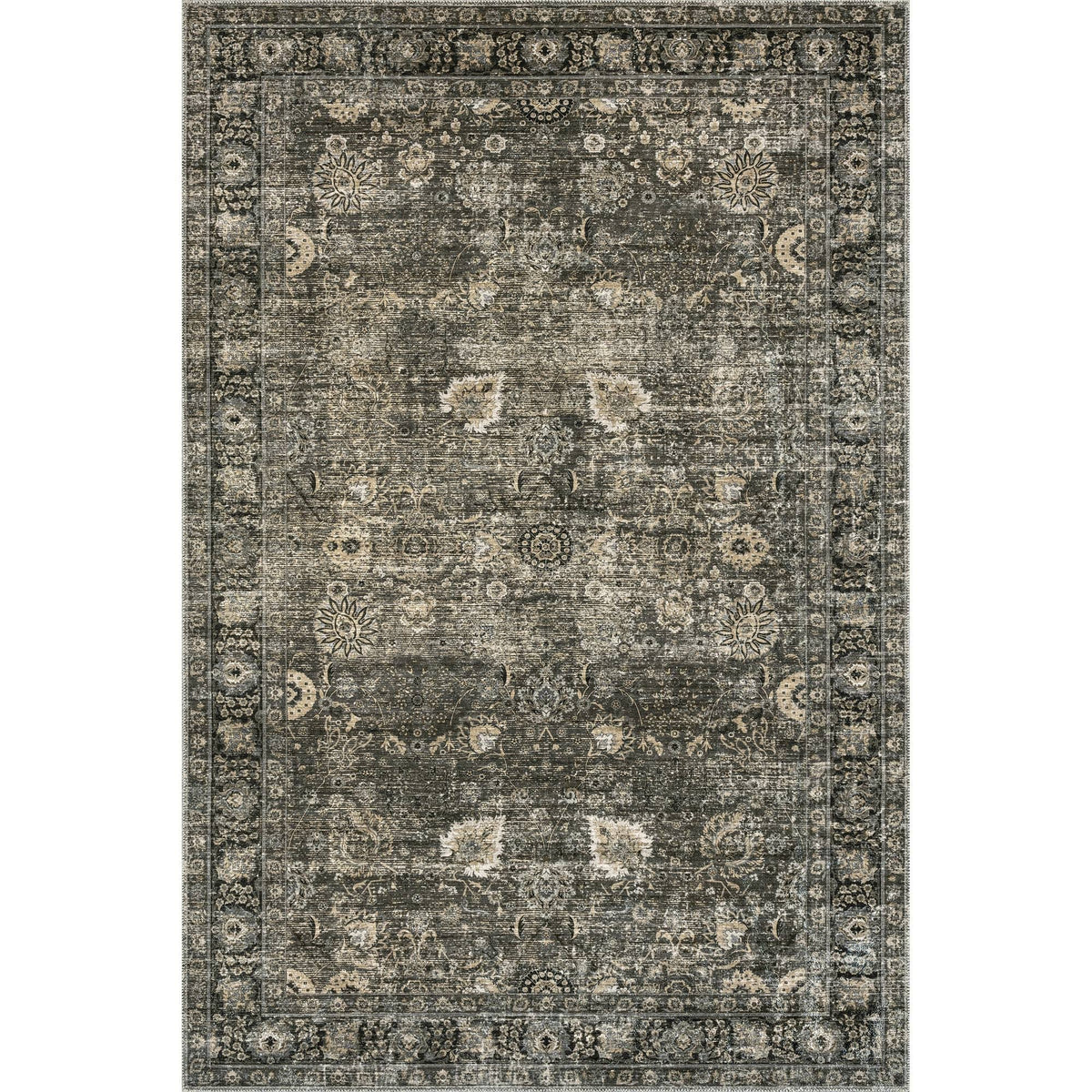 Lauren Liess x RugsUSA - Bayberry Vintage Machine Washable Area Rug, 5' x 8', Dark Gray