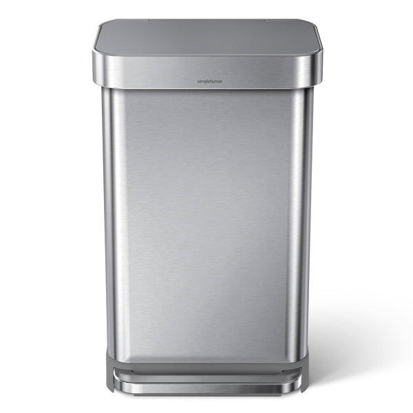 simplehuman 45 Liter Rectangular Kitchen Step Soft-Close Brushed Stainless Steel with Plastic Lid Hands-Free Trash Can