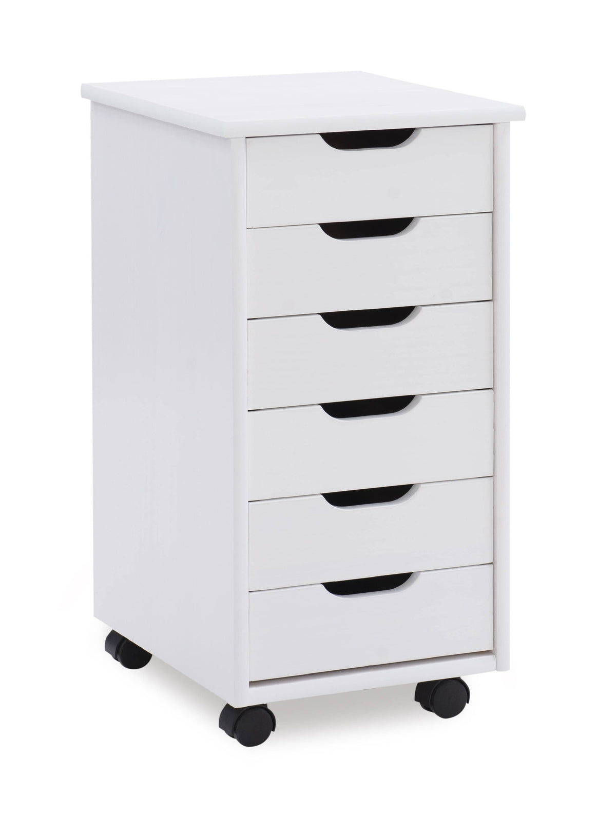 Linon Cary Six Drawer Rolling Storage Cart, White Wash