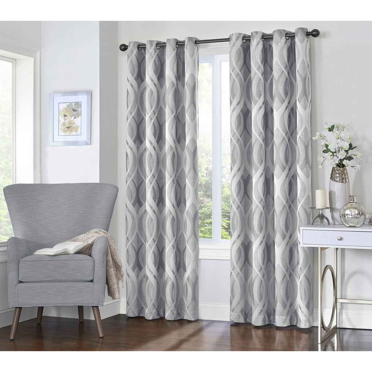 Eclipse Caprese Blackout Window Curtains, Grey, 52x63