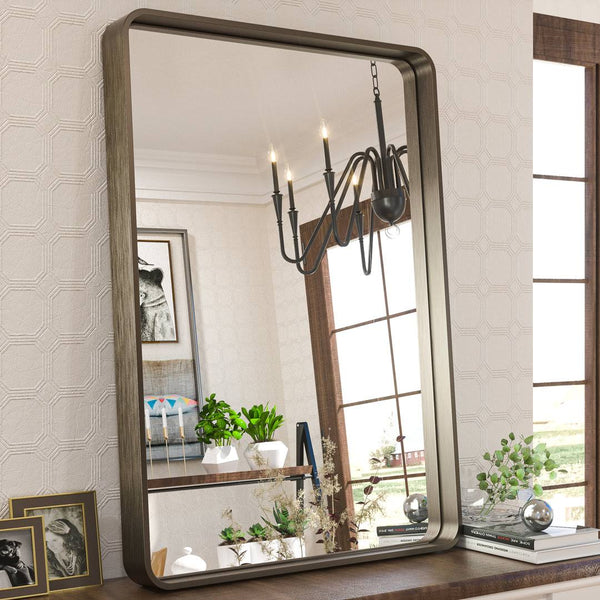 Tyro Bathroom Decorative Home Decor Corner Hangs Accent Mirror Latitude Run Finish: Bronze, Size: 72" x 36"